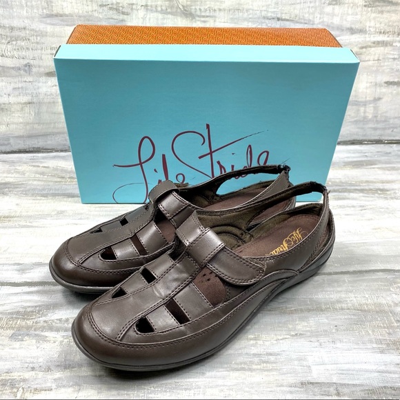 LifeStride Ox Brown “Mello” Leather Slingback Sandal Casual Comfort Shoe w/Box - Picture 3 of 16